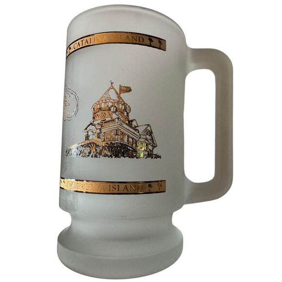 Catalina Island California Frosted Glass Beer Bar Mug Heavy 22K Gold Los Angeles - Picture 4 of 8